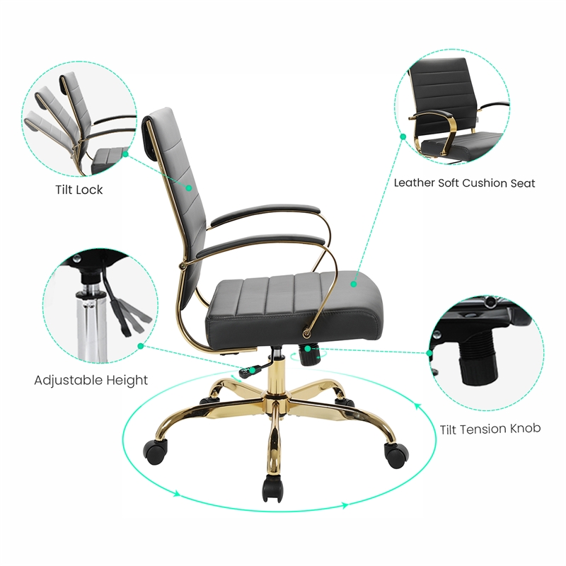 LeisureMod Benmar Modern Adjustable Leather Office Chair in Black