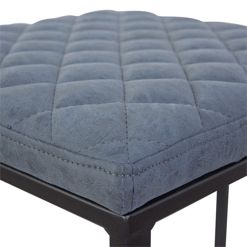 LeisureMod Quincy Quilted Stitched Leather Bar Stools Set of 2 in Peacock Blue