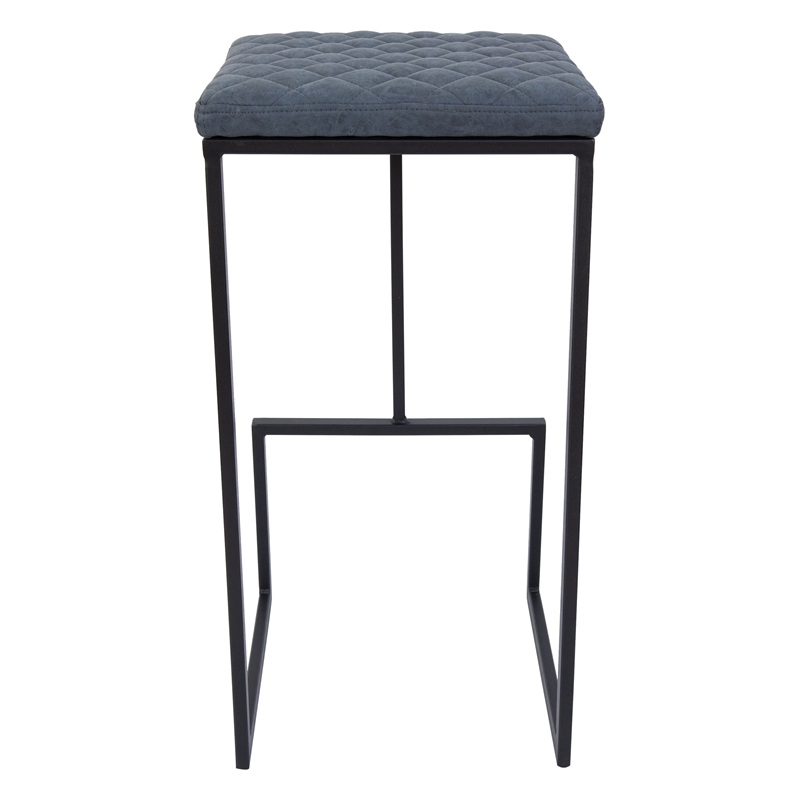 LeisureMod Quincy Quilted Stitched Leather Bar Stools Set of 2 in Peacock Blue