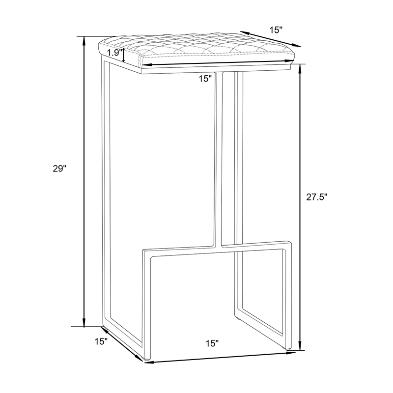 LeisureMod Quincy Quilted Stitched Leather Bar Stools Set of 2 in Peacock Blue