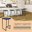 LeisureMod Quincy Quilted Stitched Leather Bar Stools Set of 2 in Peacock Blue