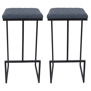LeisureMod Quincy Quilted Stitched Leather Bar Stools Set of 2 in Peacock Blue
