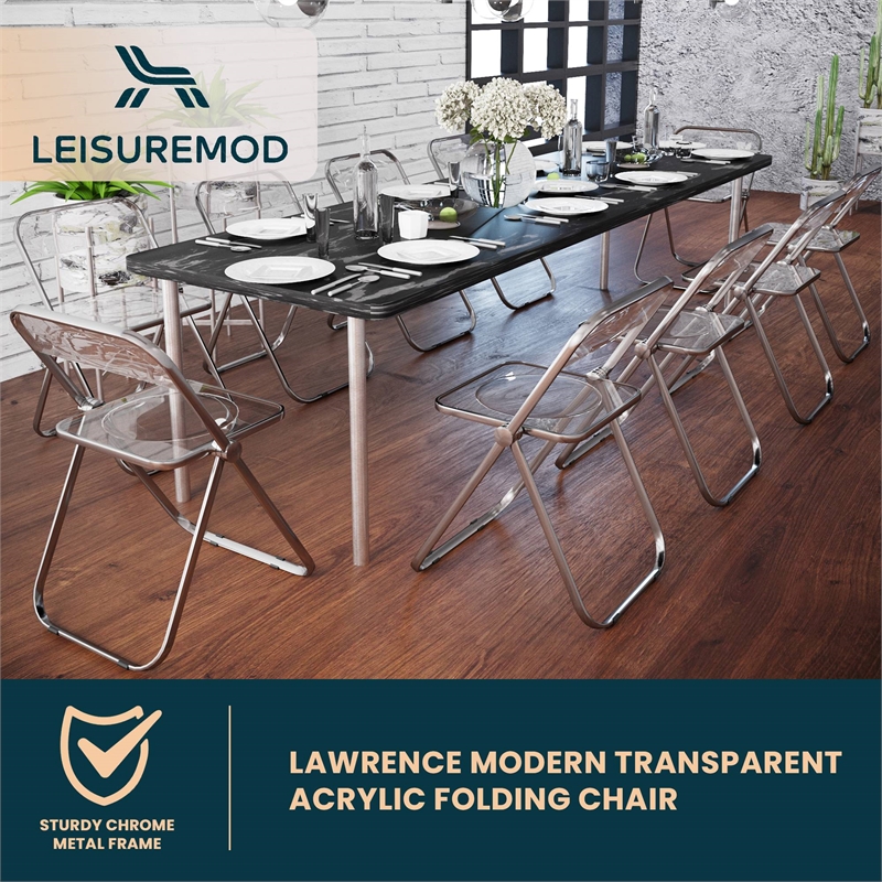 LeisureMod Lawrence Acrylic Folding Chair With Metal Frame in Amber