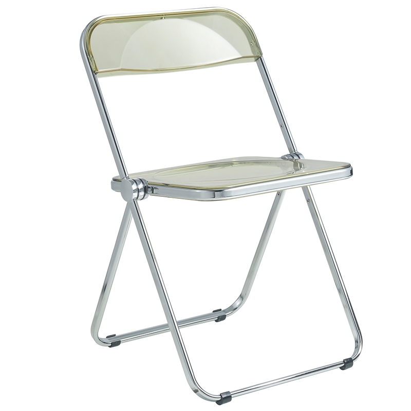 LeisureMod Lawrence Acrylic Folding Chair With Metal Frame in Amber