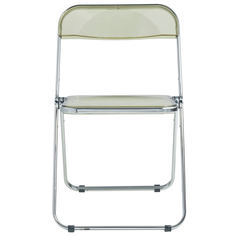 LeisureMod Lawrence Acrylic Folding Chair With Metal Frame in Amber (Set of 2)