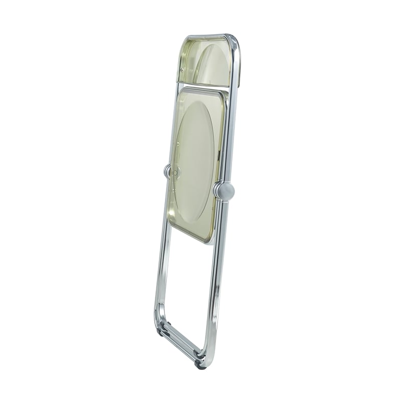 LeisureMod Lawrence Acrylic Folding Chair With Metal Frame in Amber (Set of 2)