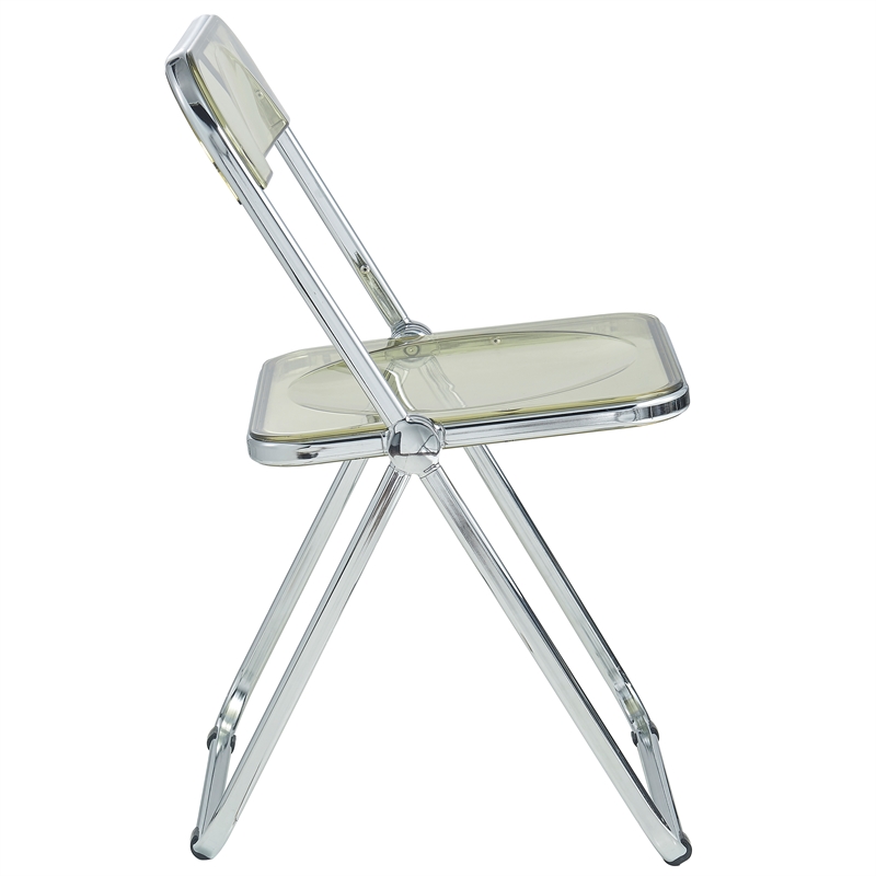LeisureMod Lawrence Acrylic Folding Chair With Metal Frame in Amber (Set of 2)