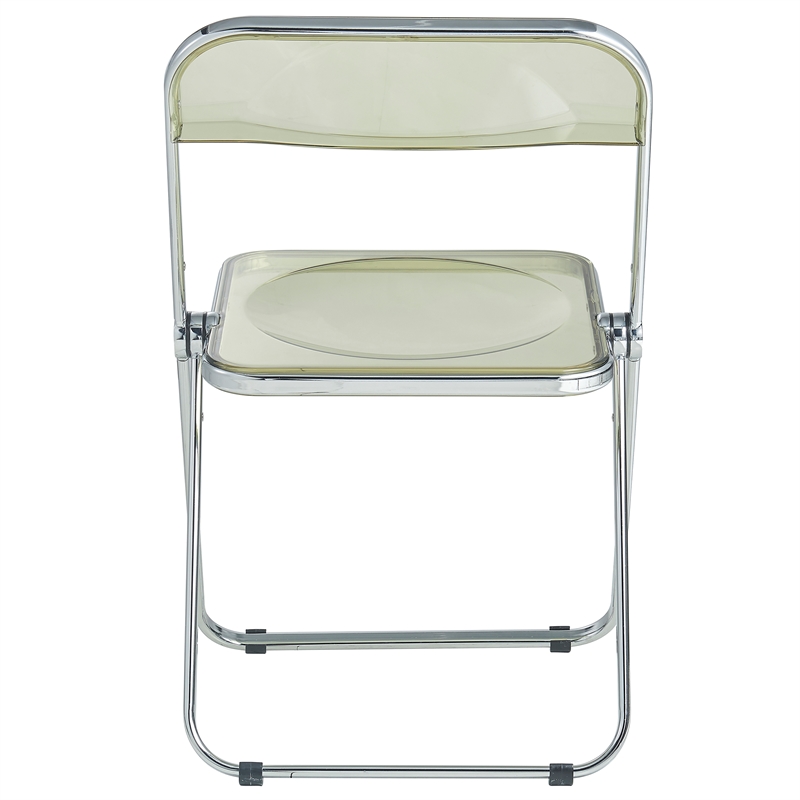 LeisureMod Lawrence Acrylic Folding Chair With Metal Frame in Amber (Set of 2)