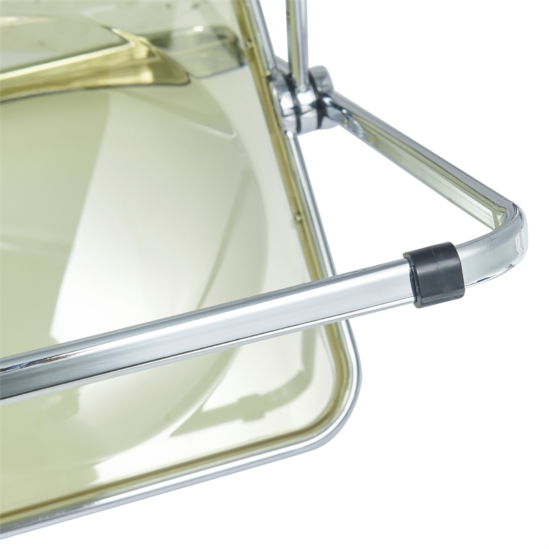 LeisureMod Lawrence Acrylic Folding Chair With Metal Frame in Amber (Set of 2)