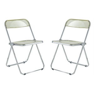 LeisureMod Lawrence Acrylic Folding Chair With Metal Frame in Amber (Set of 2)
