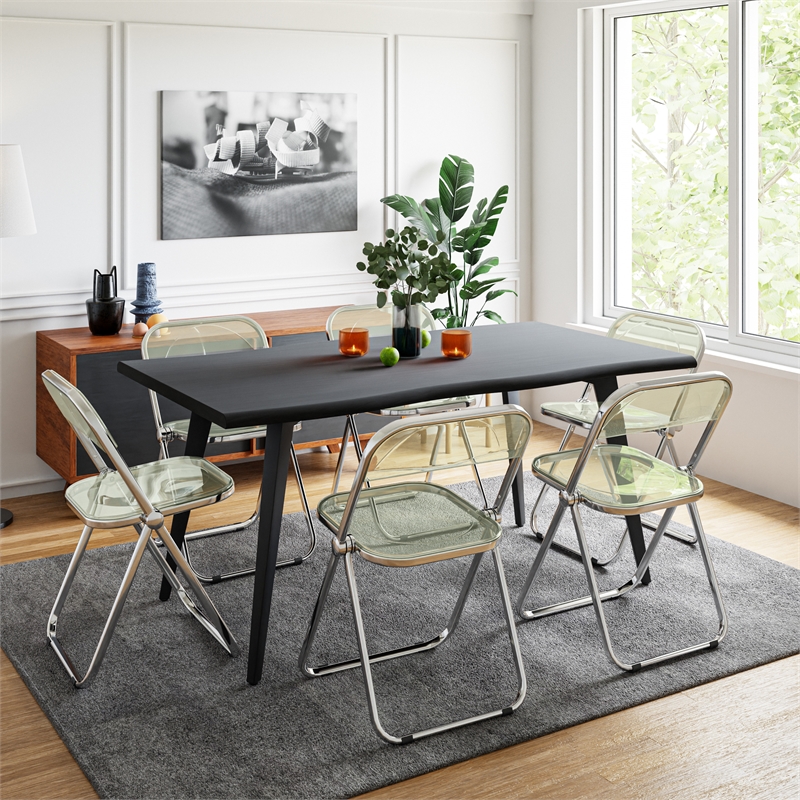 LeisureMod Lawrence Acrylic Folding Chair With Metal Frame in Amber (Set of 4)