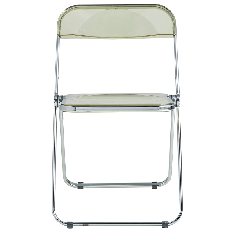 LeisureMod Lawrence Acrylic Folding Chair With Metal Frame in Amber (Set of 4)