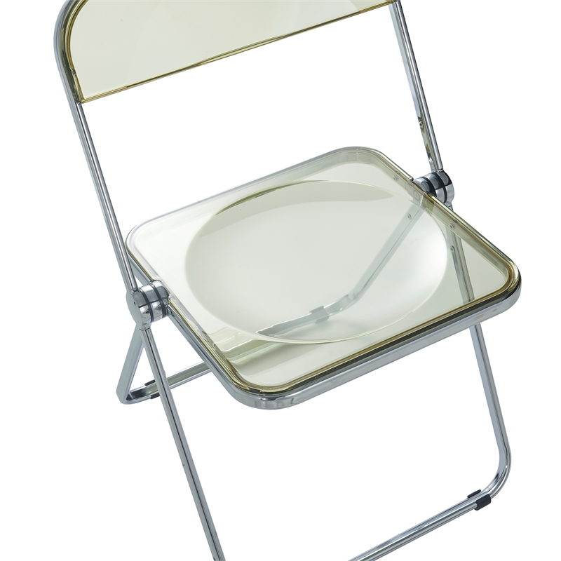 LeisureMod Lawrence Acrylic Folding Chair With Metal Frame in Amber (Set of 4)