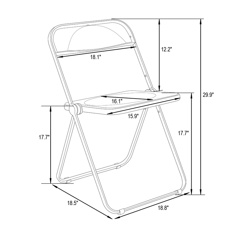 LeisureMod Lawrence Acrylic Folding Chair With Metal Frame in Amber (Set of 4)