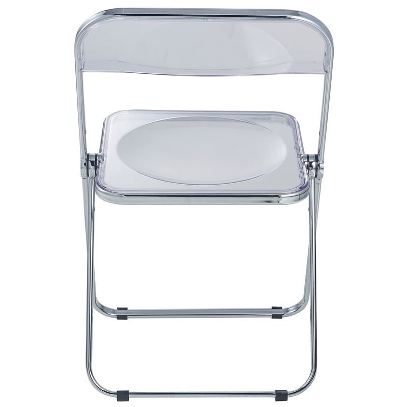 LeisureMod Lawrence Acrylic Folding Chair With Metal Frame in Clear
