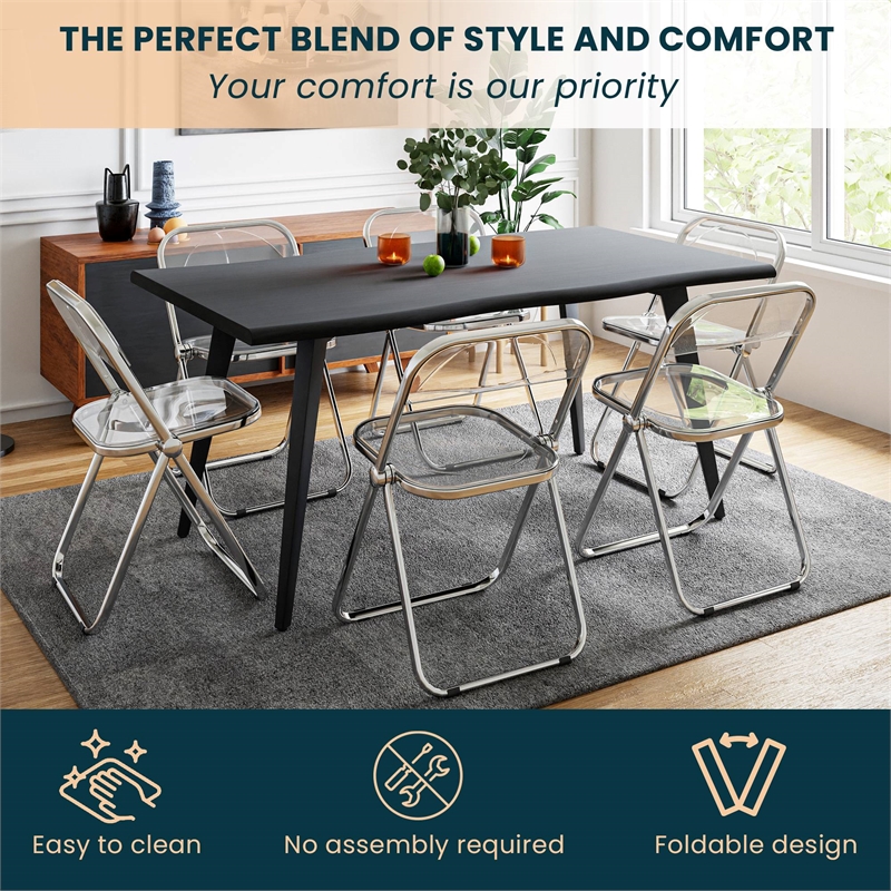 LeisureMod Lawrence Acrylic Folding Chair With Metal Frame Set of 2 in Clear