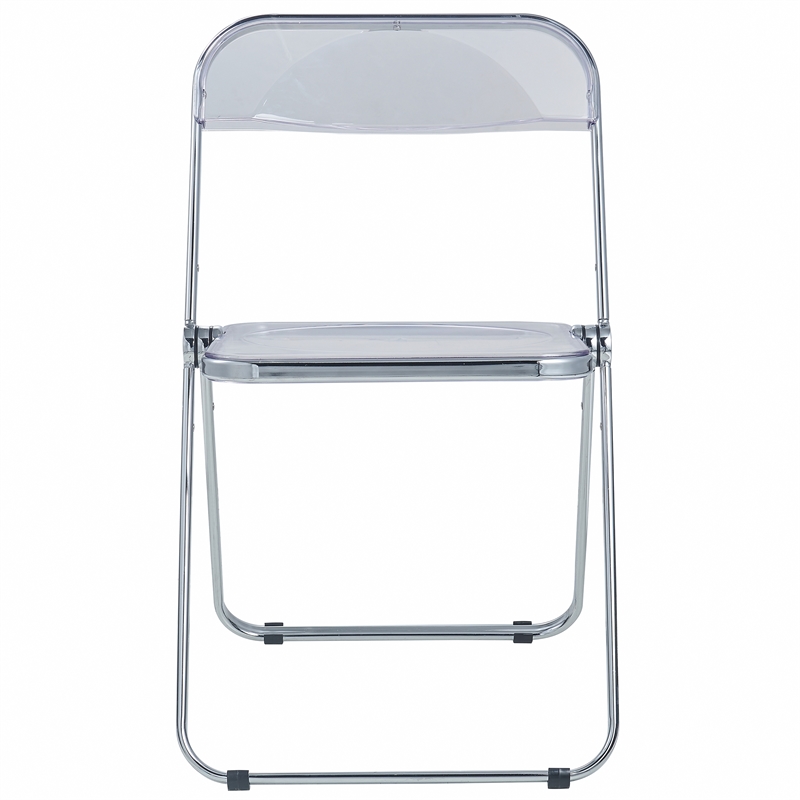 LeisureMod Lawrence Acrylic Folding Chair With Metal Frame Set of 2 in Clear