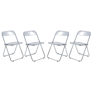 LeisureMod Lawrence Acrylic Folding Chair With Metal Frame Set of 4 in Clear