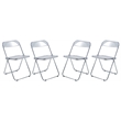 LeisureMod Lawrence Acrylic Folding Chair With Metal Frame Set of 4 in Clear