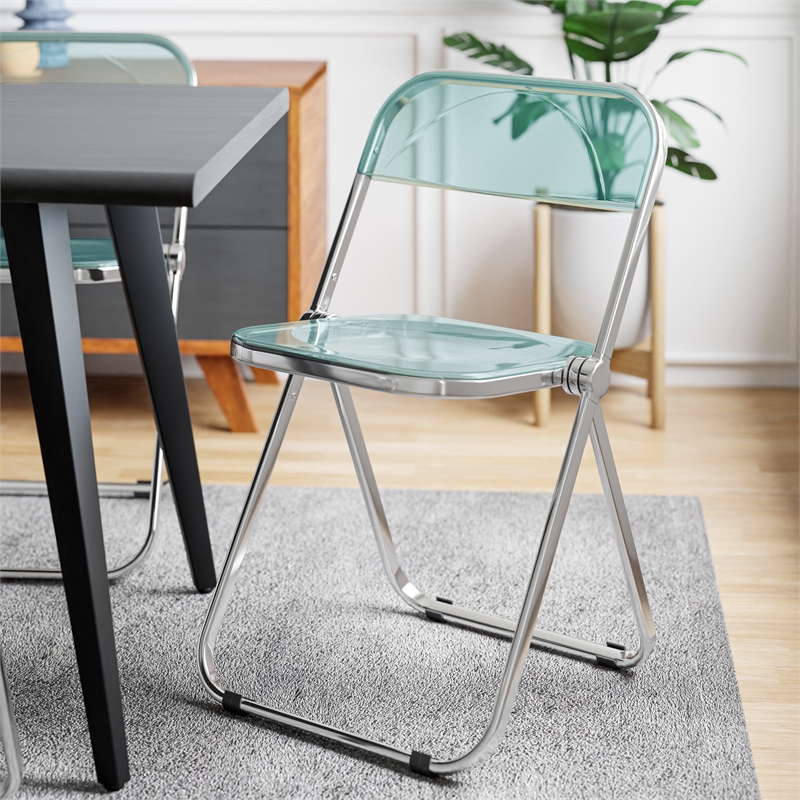 LeisureMod Lawrence Acrylic Folding Chair With Metal Frame in Jade Green