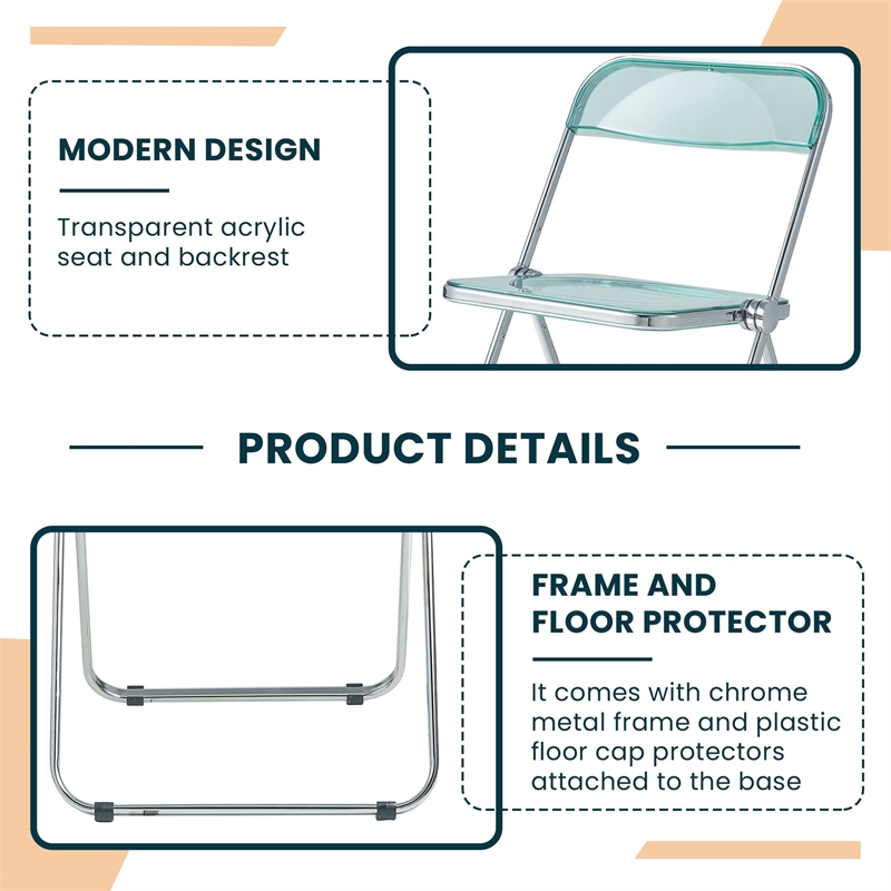 LeisureMod Lawrence Acrylic Folding Chair With Metal Frame in Jade Green