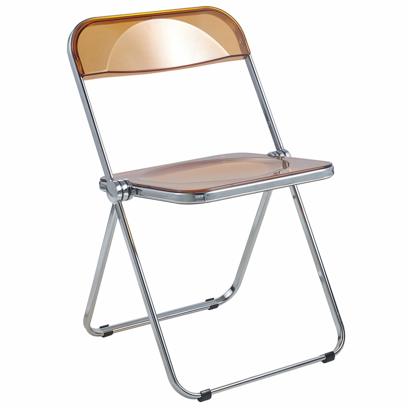 LeisureMod Lawrence Acrylic Folding Chair With Metal Frame in Tangerine