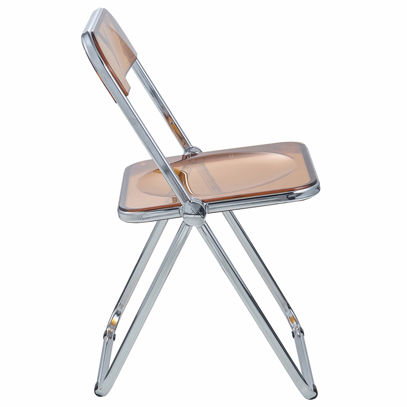 LeisureMod Lawrence Acrylic Folding Chair With Metal Frame in Tangerine
