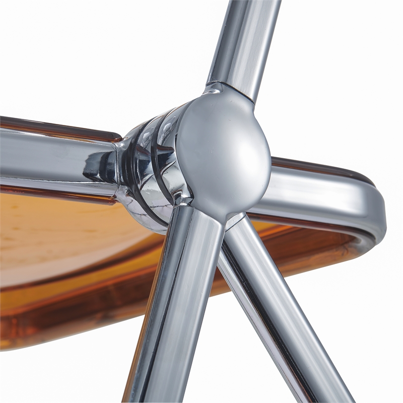LeisureMod Lawrence Acrylic Folding Chair With Metal Frame in Tangerine