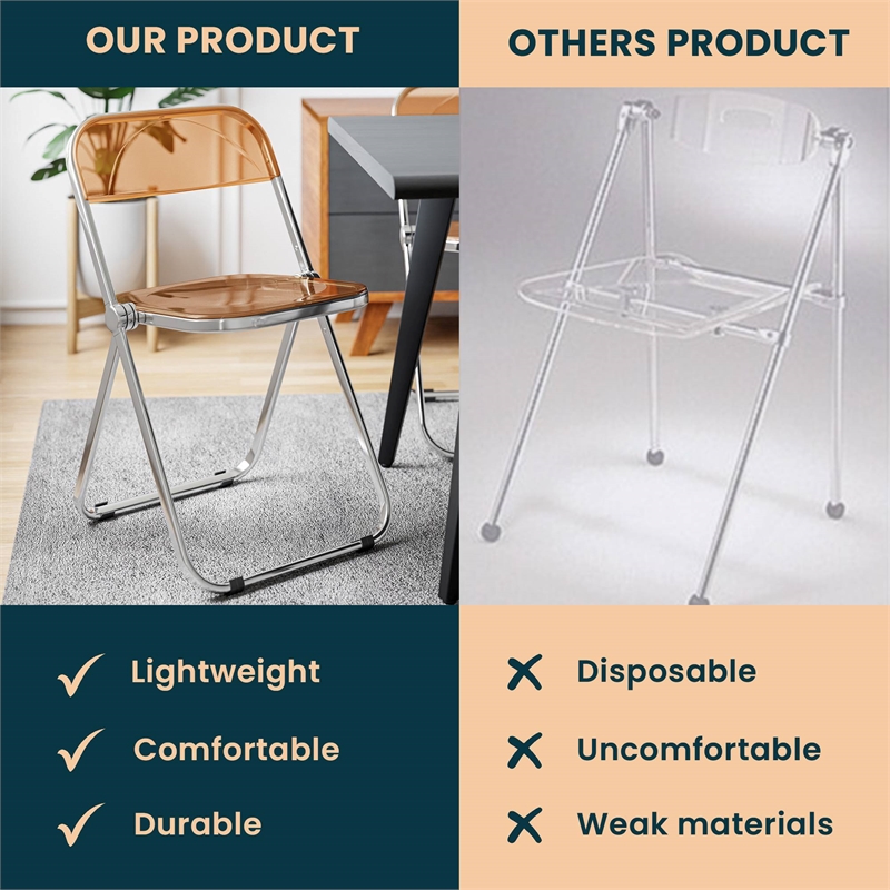 LeisureMod Lawrence Acrylic Folding Chair With Metal Frame in Tangerine