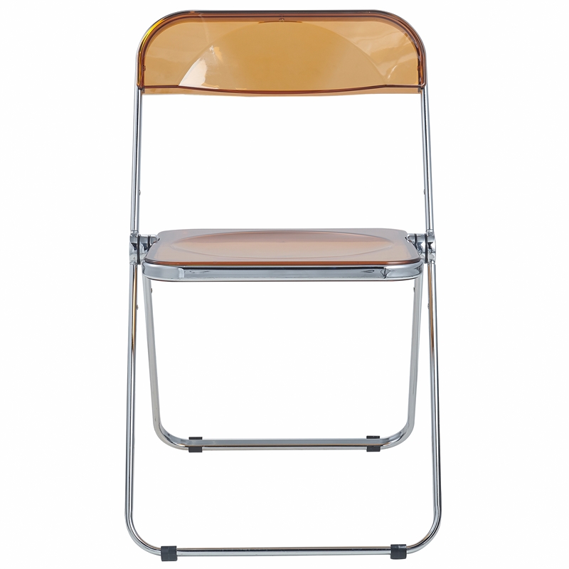 LeisureMod Lawrence Acrylic Folding Chair With Metal Frame Set of 2 in Tangerine