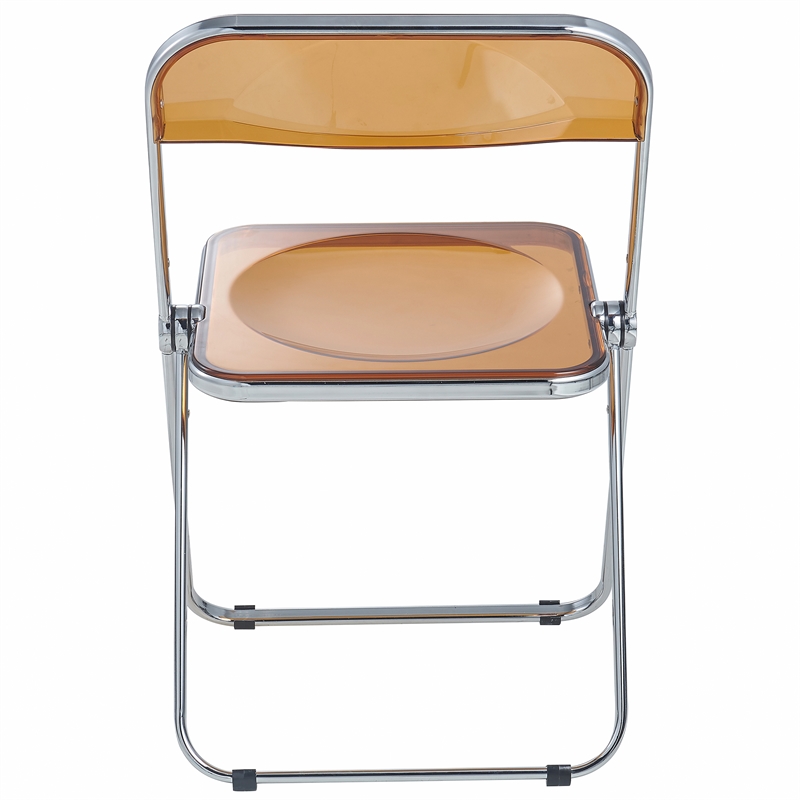 LeisureMod Lawrence Acrylic Folding Chair With Metal Frame Set of 2 in Tangerine
