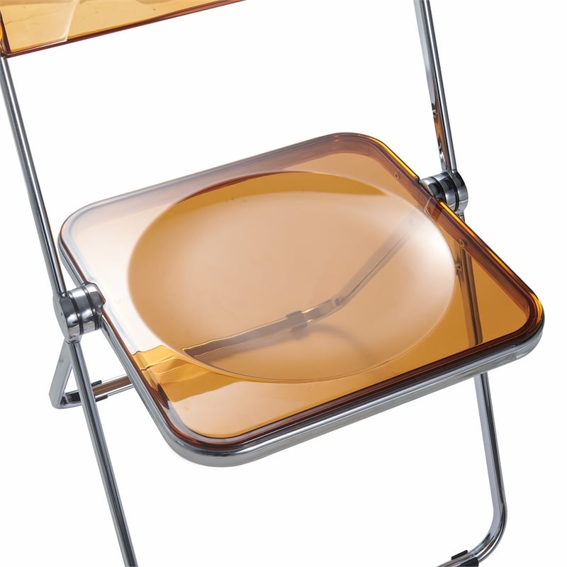 LeisureMod Lawrence Acrylic Folding Chair With Metal Frame Set of 2 in Tangerine