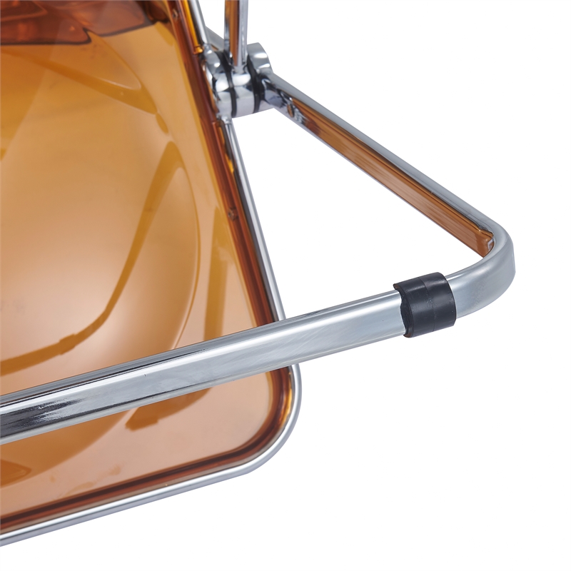 LeisureMod Lawrence Acrylic Folding Chair With Metal Frame Set of 2 in Tangerine