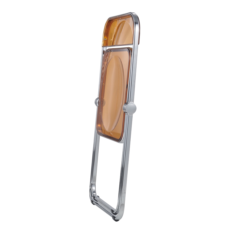 LeisureMod Lawrence Acrylic Folding Chair With Metal Frame Set of 4 in Tangerine