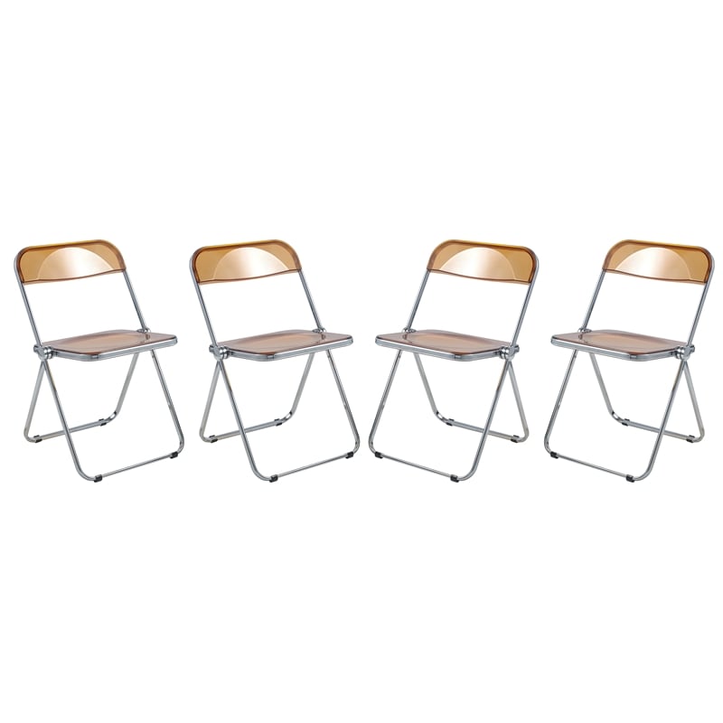 LeisureMod Lawrence Acrylic Folding Chair With Metal Frame Set of 4 in Tangerine