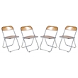LeisureMod Lawrence Acrylic Folding Chair With Metal Frame Set of 4 in Tangerine