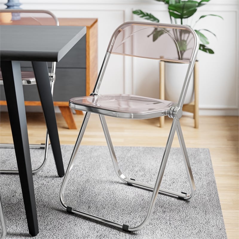 LeisureMod Lawrence Acrylic Folding Chair With Metal Frame in Rose Pink