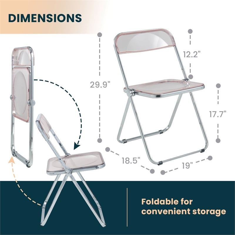 LeisureMod Lawrence Acrylic Folding Chair With Metal Frame in Rose Pink