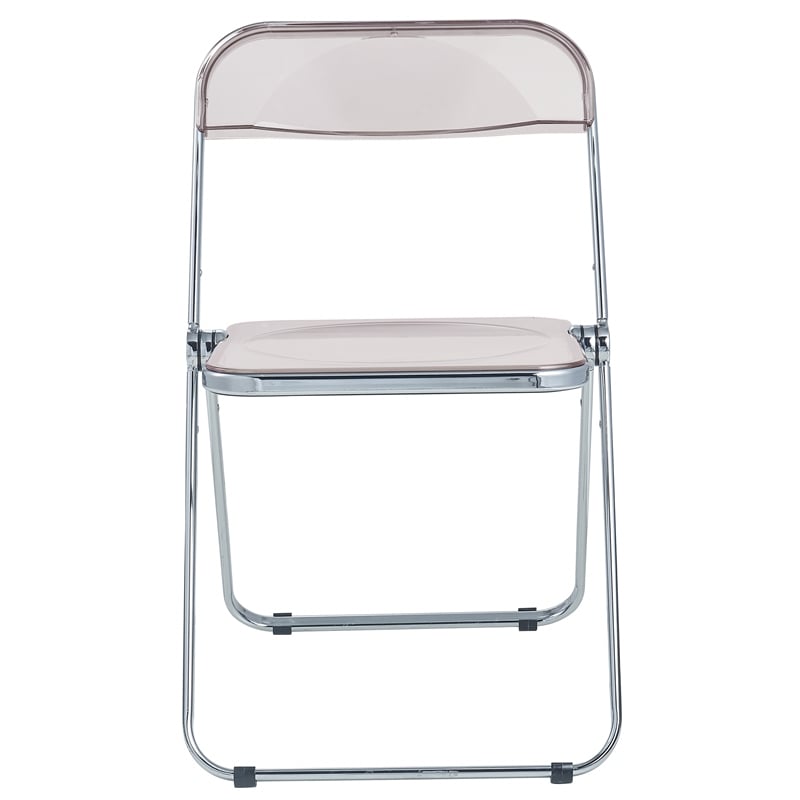 LeisureMod Lawrence Acrylic Folding Chair With Metal Frame in Rose Pink