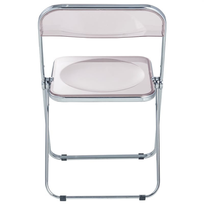 LeisureMod Lawrence Acrylic Folding Chair With Metal Frame in Rose Pink
