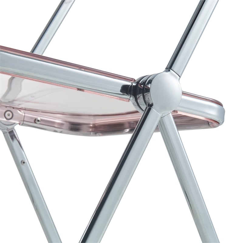 LeisureMod Lawrence Acrylic Folding Chair With Metal Frame in Rose Pink