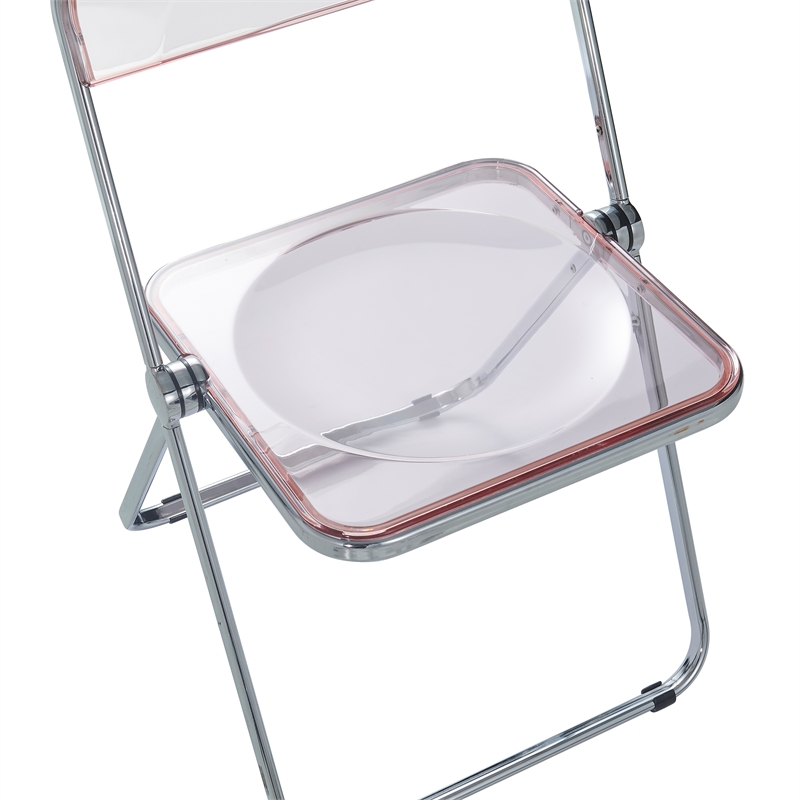 LeisureMod Lawrence Acrylic Folding Chair With Metal Frame Set of 2 in Rose Pink