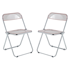 LeisureMod Lawrence Acrylic Folding Chair With Metal Frame Set of 2 in Rose Pink