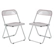 LeisureMod Lawrence Acrylic Folding Chair With Metal Frame Set of 2 in Rose Pink