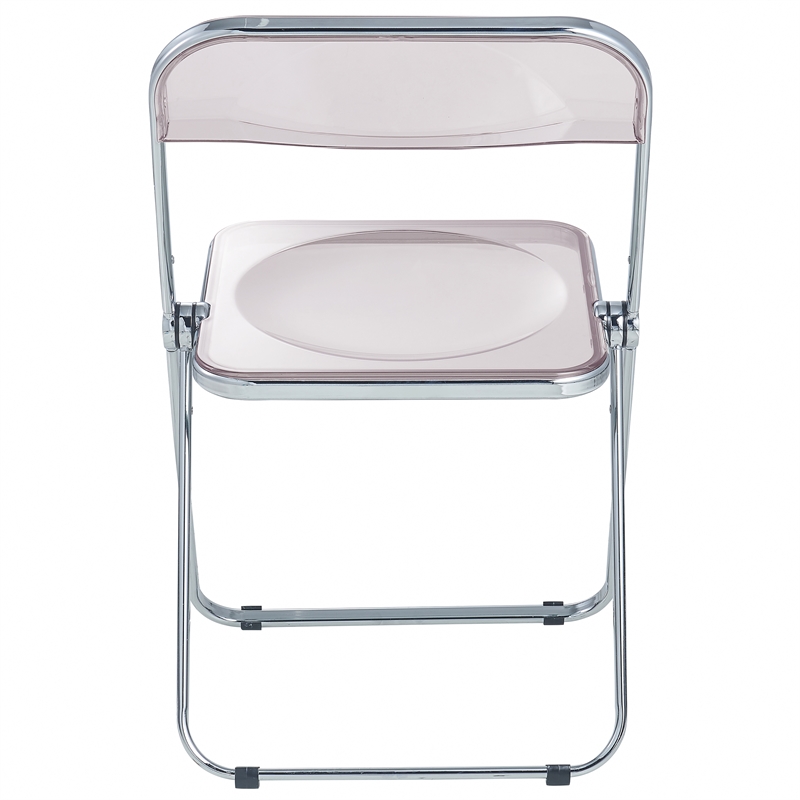 LeisureMod Lawrence Acrylic Folding Chair With Metal Frame Set of 4 in Rose Pink