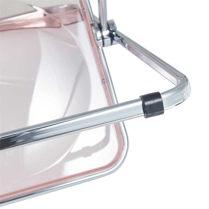 LeisureMod Lawrence Acrylic Folding Chair With Metal Frame Set of 4 in Rose Pink