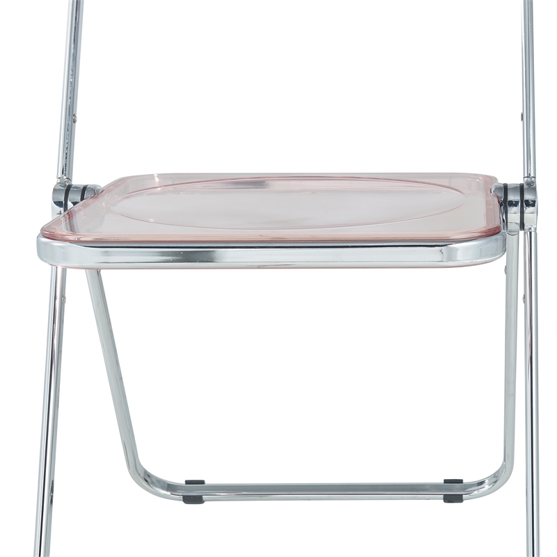 LeisureMod Lawrence Acrylic Folding Chair With Metal Frame Set of 4 in Rose Pink