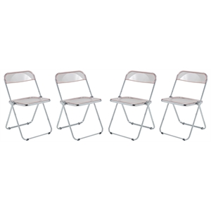 LeisureMod Lawrence Acrylic Folding Chair With Metal Frame Set of 4 in Rose Pink