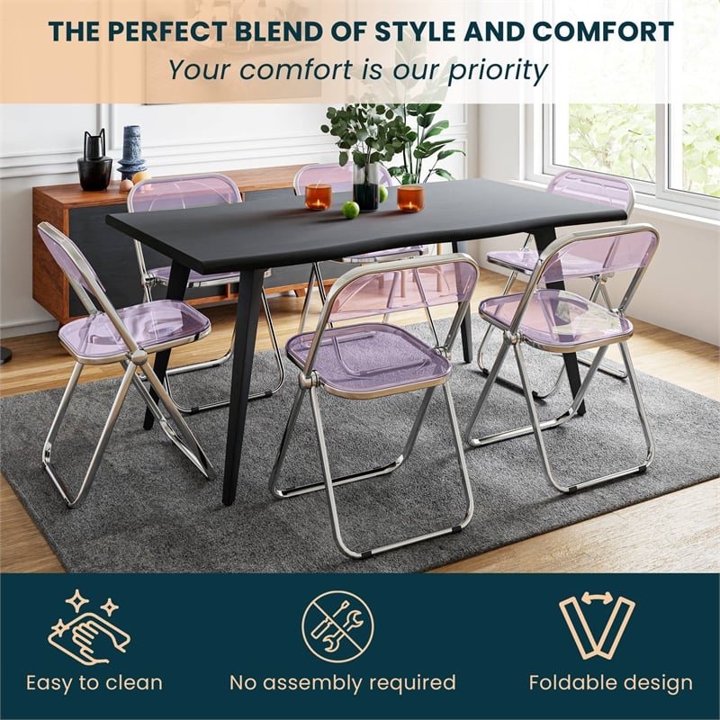 LeisureMod Lawrence Acrylic Folding Chair With Metal Frame in Magenta