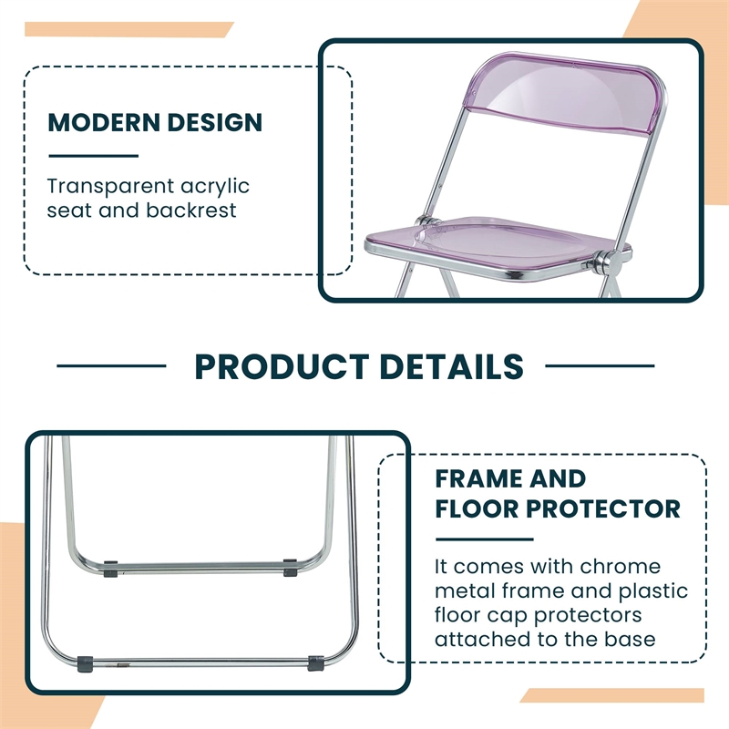 LeisureMod Lawrence Acrylic Folding Chair With Metal Frame in Magenta